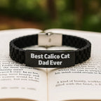Funny Calico Cat Dad Ever Quote Glide lock Clasp Bracelet