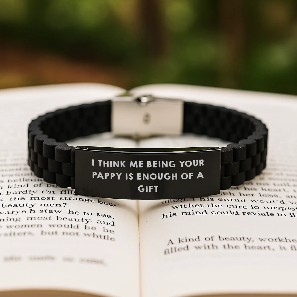 Pappy Keepsake Glidelock Bracelet for Him Birthday Gift Black Stainless - Image 2