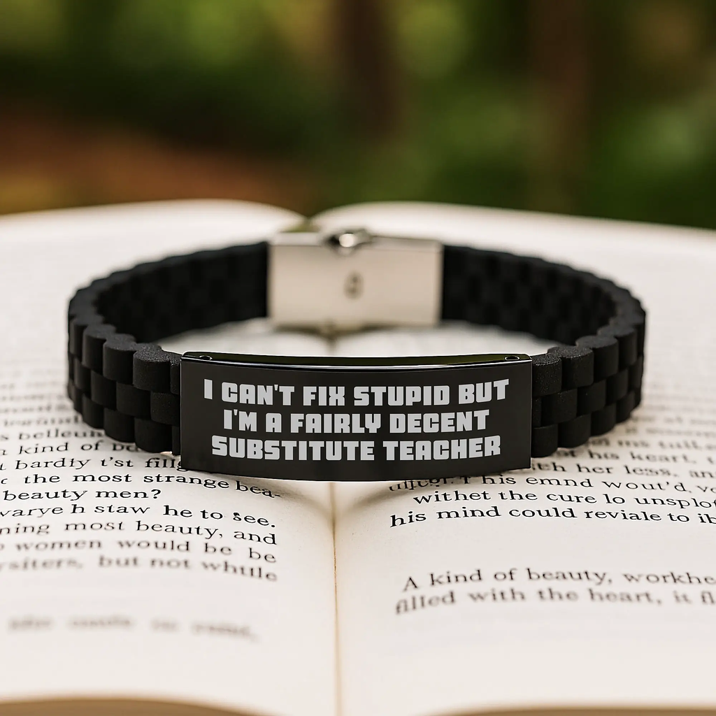 Funny Substitute Teacher Gift, Glide lock Clasp Bracelet for Men or Women, Birthday Unique Gifts from Friends to Substitute Teacher, I Can't Fix Stupid - Image 2