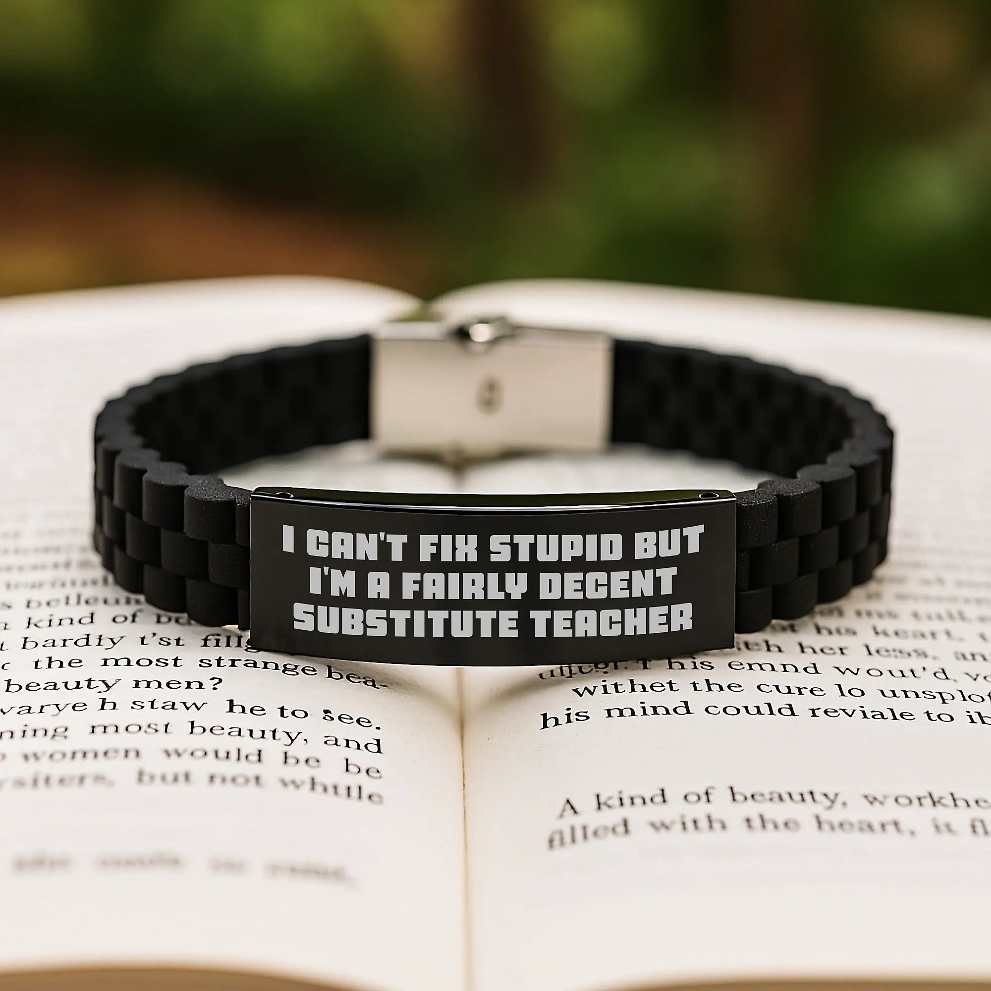 Funny Substitute Teacher Gift, Glide lock Clasp Bracelet for Men or Women, Birthday Unique Gifts from Friends to Substitute Teacher, I Can't Fix Stupid - Image 2