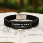 Funny Nurse Gifts from Men to Nurses, Officially The 'World's Coolest Nurse' Glide lock Clasp Bracelet for Christmas Unique Gifts