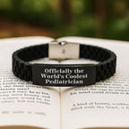 Funny Quote for World's Coolest Pediatrician, Gifts from Family, for Men, Black Glide lock Clasp Bracelet - Unique Christmas Memorable Presents