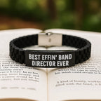 Funny Band Director Gifts for Men, Best Effin' Band Director Ever Glide lock Clasp Bracelet, Christmas Unique Christmas Unique Gifts from Men to Band Director