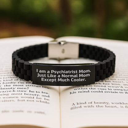 Cool Psychiatrist Gifts for Mom - Funny Glide lock Clasp Bracelet, Black Stainless Steel & Silicone, Adjustable, Premium Gift for Graduation from Mom - Image 2