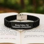 Funny Detective Gifts from Men for Friends - Keep Calm I'm almost a Detective Glide lock Clasp Bracelet Christmas Unique Items