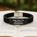 Funny Sonographer Gifts from Friends, Unique Inspirational Quote Glide lock Clasp Birthday Jewelry for Sonographer, Adjustable Black Stainless Steel Silicone Women's Men's Gift
