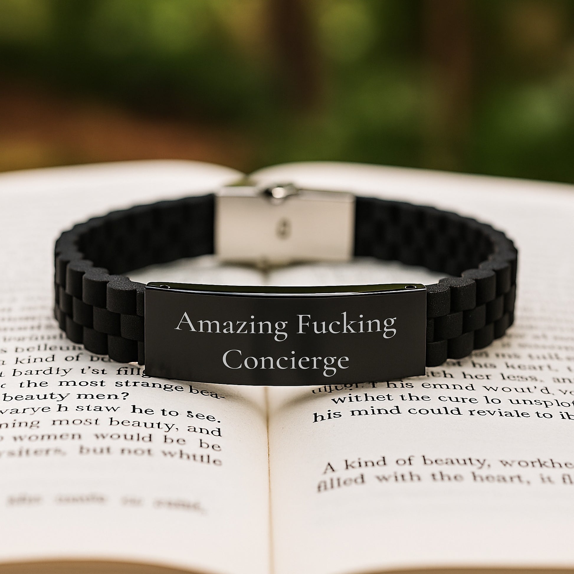 Funny Concierge Gifts for Men, Christmas Unique Gifts, Glide lock Clasp Bracelet with Amazing F--king Concierge Quote, Gifts from Friends to Concierge - Image 2