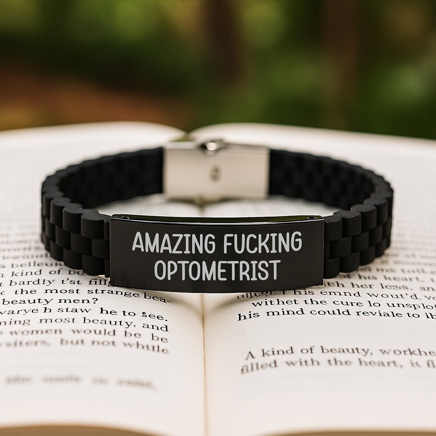 Funny Optometrist Gifts from Friends for Men Black Glide lock Clasp Bracelet - Amazing F--king Optometrist - Image 2