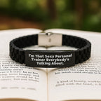 Funny Personal Trainer Gifts for Men from Friends - Sexy Trainer Glide lock Clasp Bracelet, Black, 9.05-inch