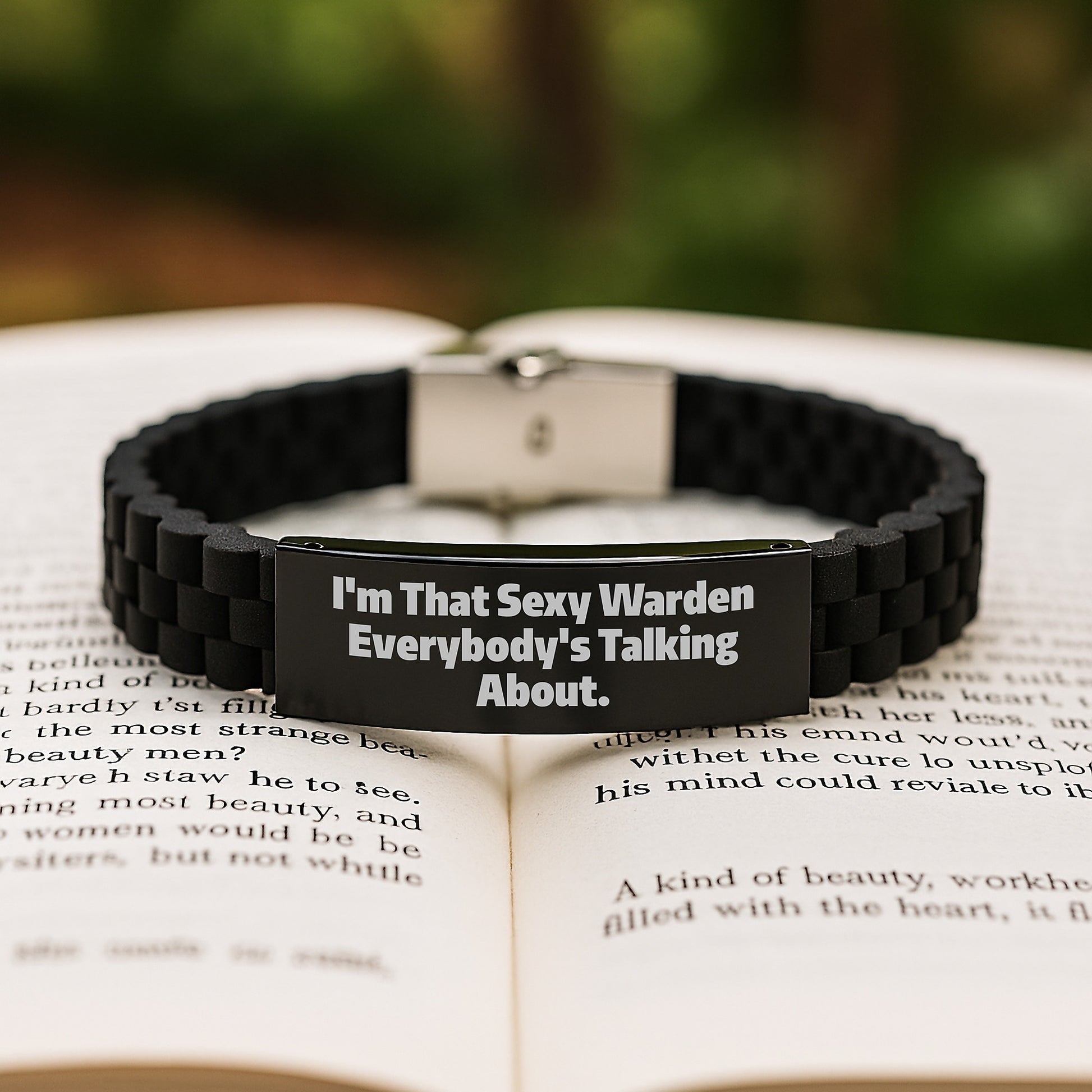Warden Gifts from Friends, Funny Quote Glide lock Clasp Black Stainless Steel Silicone Graduation Jewelry, Gifts for Warden, Men or Women - Image 2