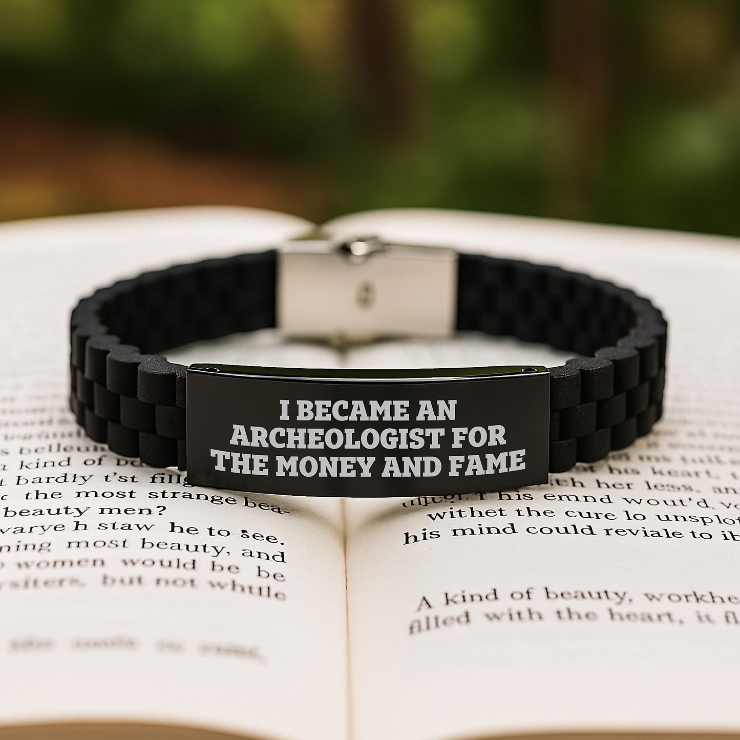 Archeologist Gifts for Men or Women - Funny Quote Glide lock Clasp Bracelet, Adjustable Black Stainless Steel and Silicone, Birthday Unique Gifts from Friends or Family - Image 2