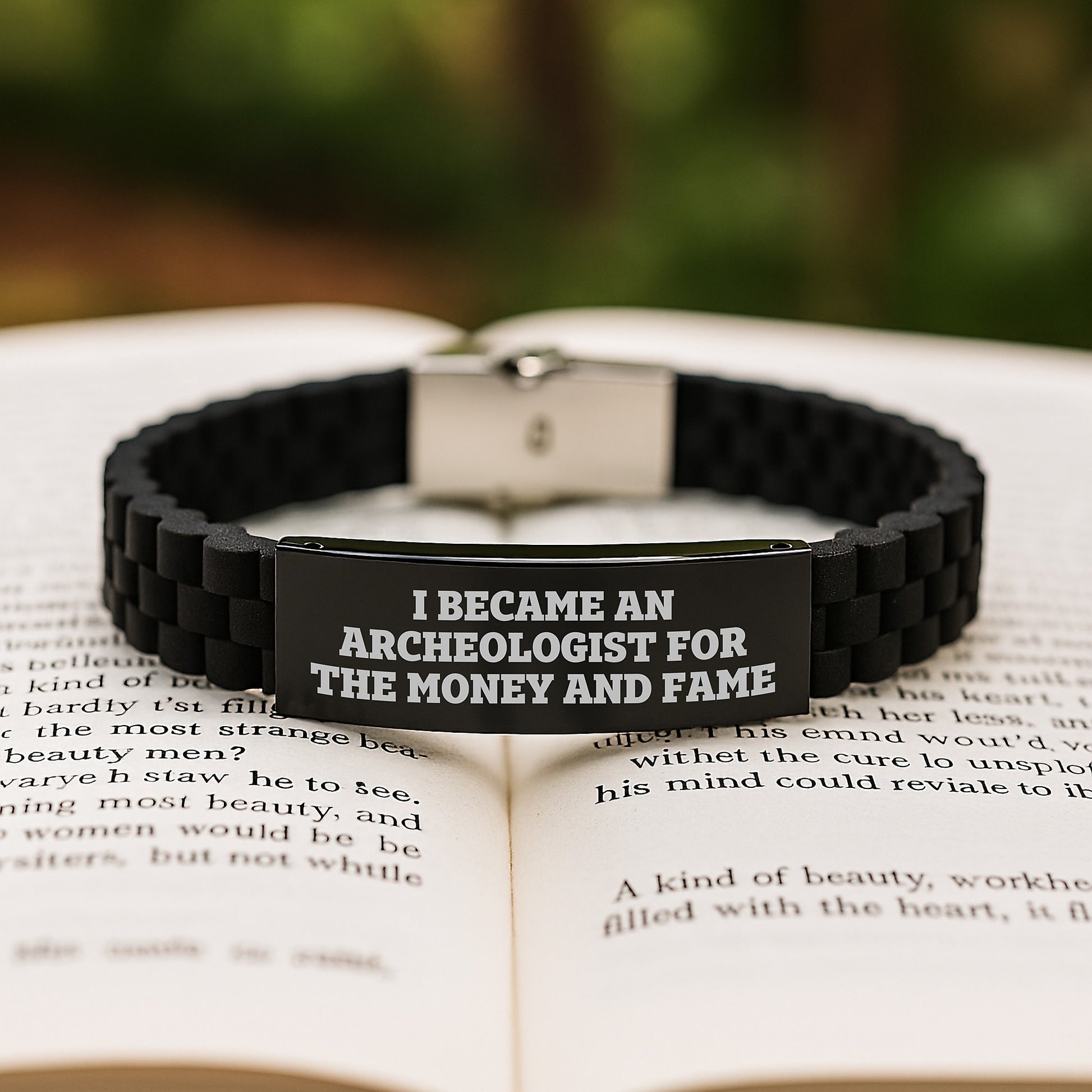 Archeologist Gifts for Men or Women - Funny Quote Glide lock Clasp Bracelet, Adjustable Black Stainless Steel and Silicone, Birthday Unique Gifts from Friends or Family - Image 2