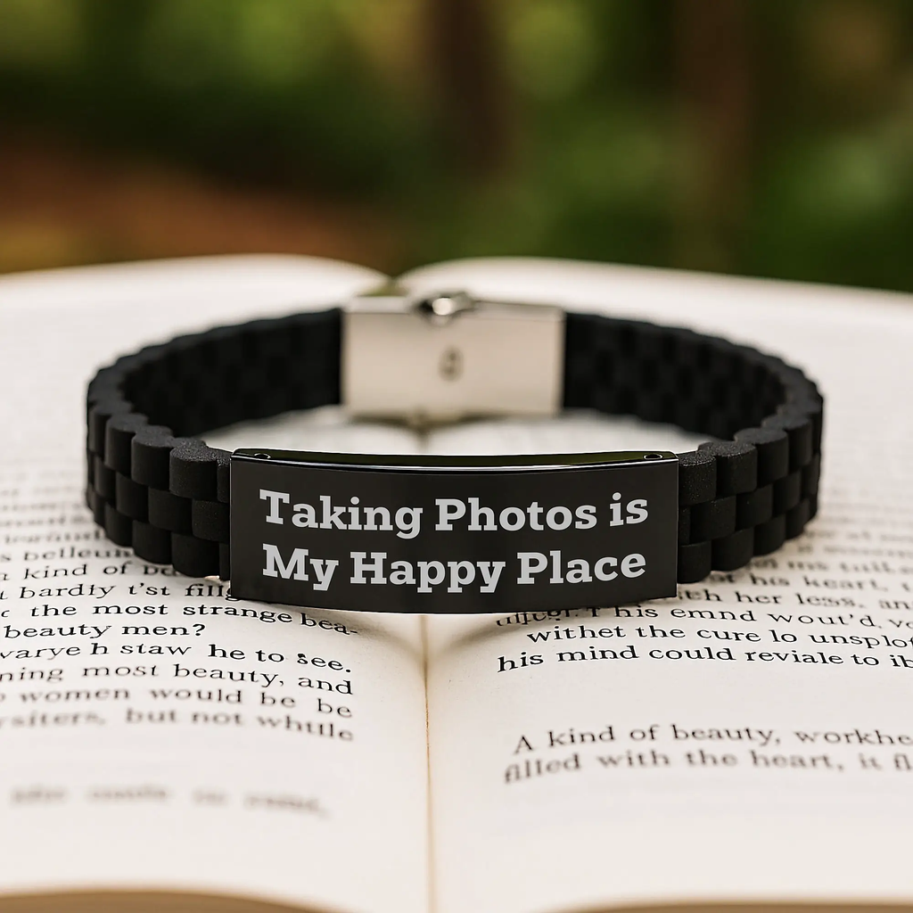 Taking Photos Gifts for Him Birthday Unique Glide lock Clasp Bracelet, Funny Quote 'Taking Photos Is My Happy Place' - Image 2