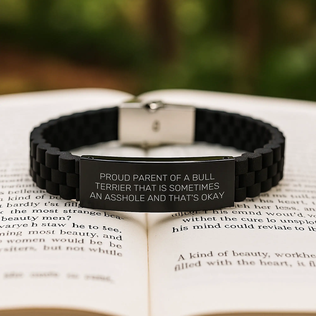 Funny Bull Terrier Dog Gifts for Men, Women, Friends, and Family - Glide lock Clasp Bracelet with Proud Parent Quote - Unique Graduation Presents - Image 2