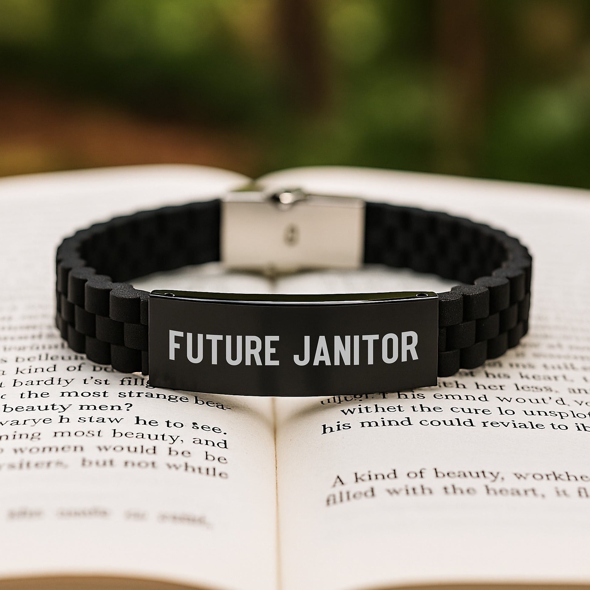 Funny Quotes for Janitors, Glide lock Clasp Bracelet, Black Stainless Steel, Christmas Unique Gifts for Men, Gifts from Friends, Future Janitor - Image 2
