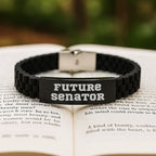Funny Gifts from Friends, Senators, and Family Members - Future Senator Inspirational Glide lock Clasp Bracelet, Black Stainless Steel, Christmas Unique Gifts