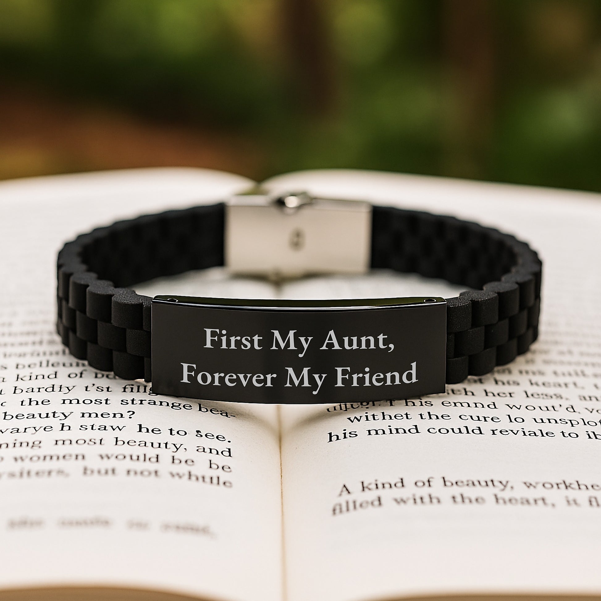 Gifts from Aunt to Aunt, Forever My Friend Glide lock Clasp Black Stainless Steel Silicone Adjustable Graduation Unique Gifts - Image 2
