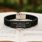 Funny New Hampshire Gifts from Friends for Men and Women - Glide lock Clasp Bracelet, Inspirational Quote: 'I Can't Help It. I Am From New Hampshire' - Christmas Unique Gifts