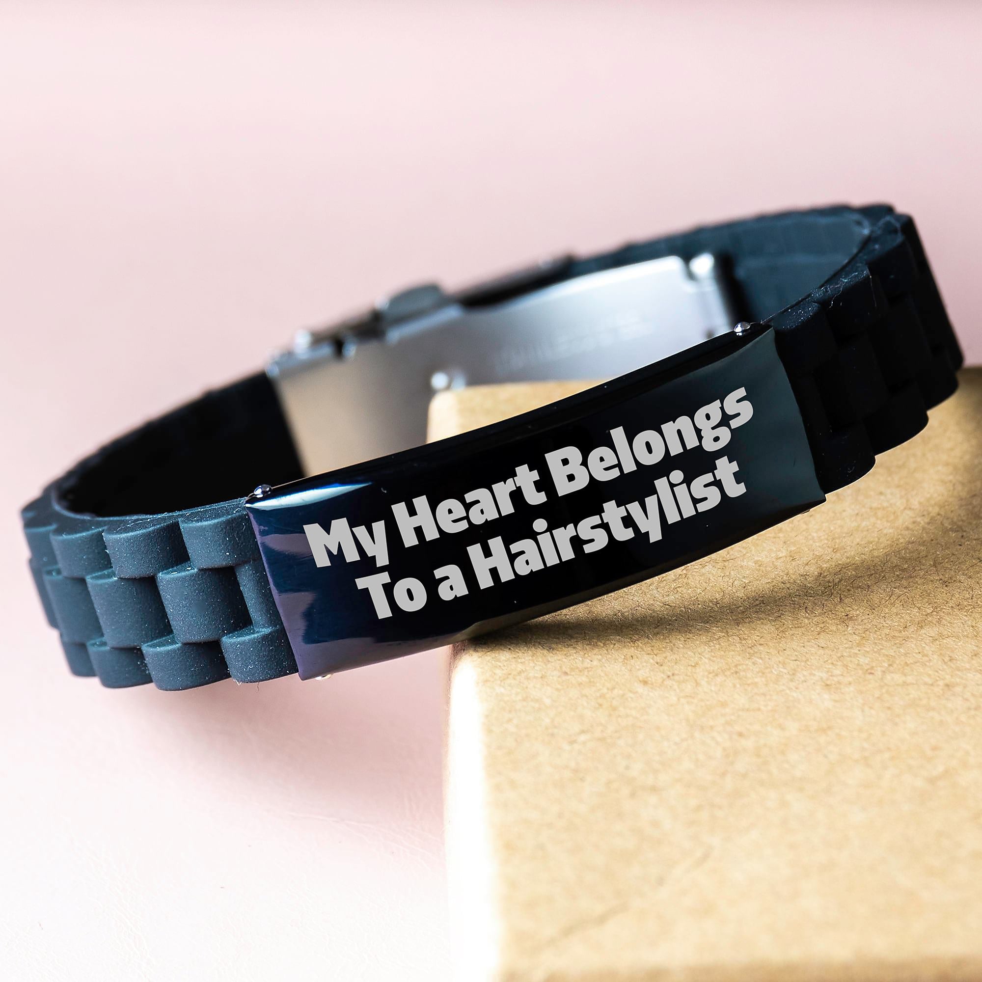 Funny Hairstylist Gifts for Her, My Heart Belongs To A Hairstylist Glide lock Clasp Bracelet from Friends - Image 3
