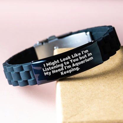 Funny Aquarium Keeping Gifts for Men - Glide lock Clasp Bracelet with Inspirational Quote, Adjustable Black Silver Stainless Steel Silicone, Gifts from Friends, Christmas Unique Jewelry - Image 3