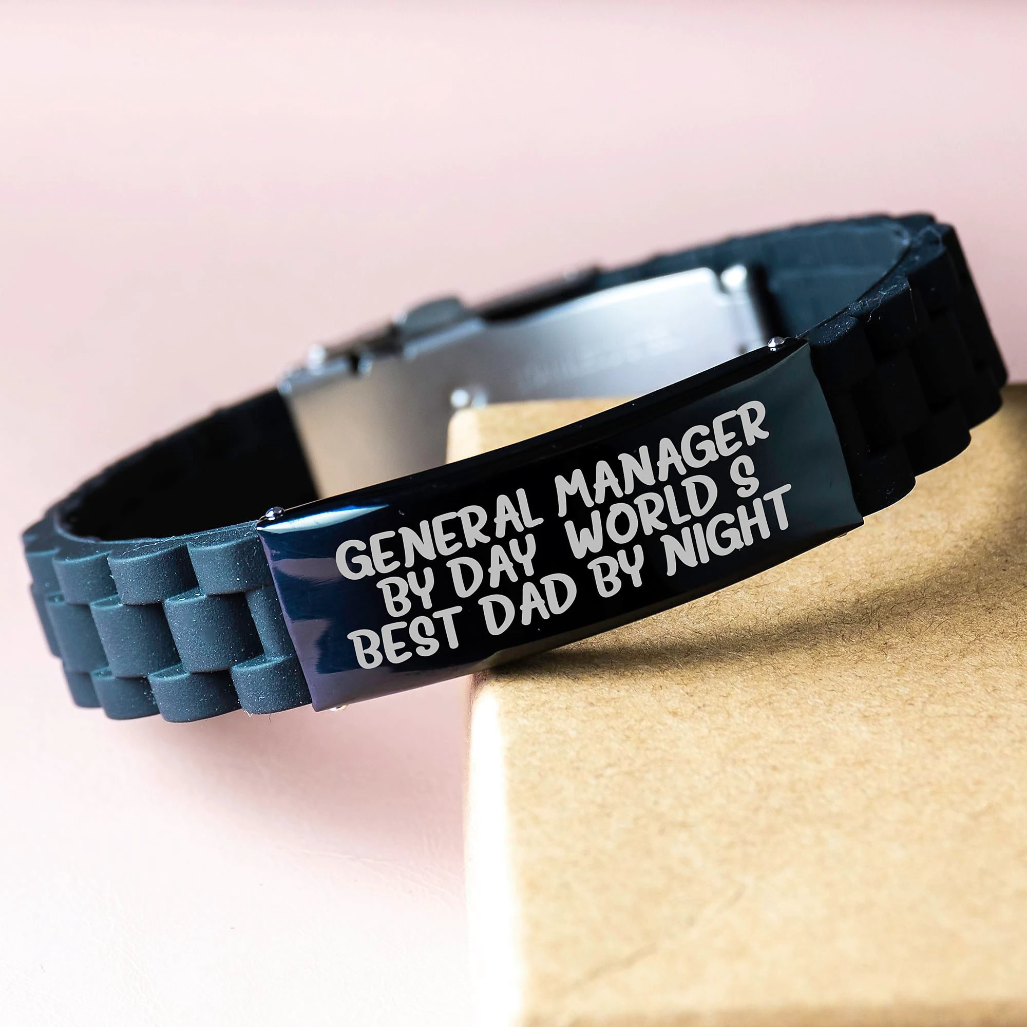 General Manager Gifts for Men, Funny Quote 'By Day, World's Best Dad By Night' Glide lock Clasp Bracelet for Valentine's Unique Gifts