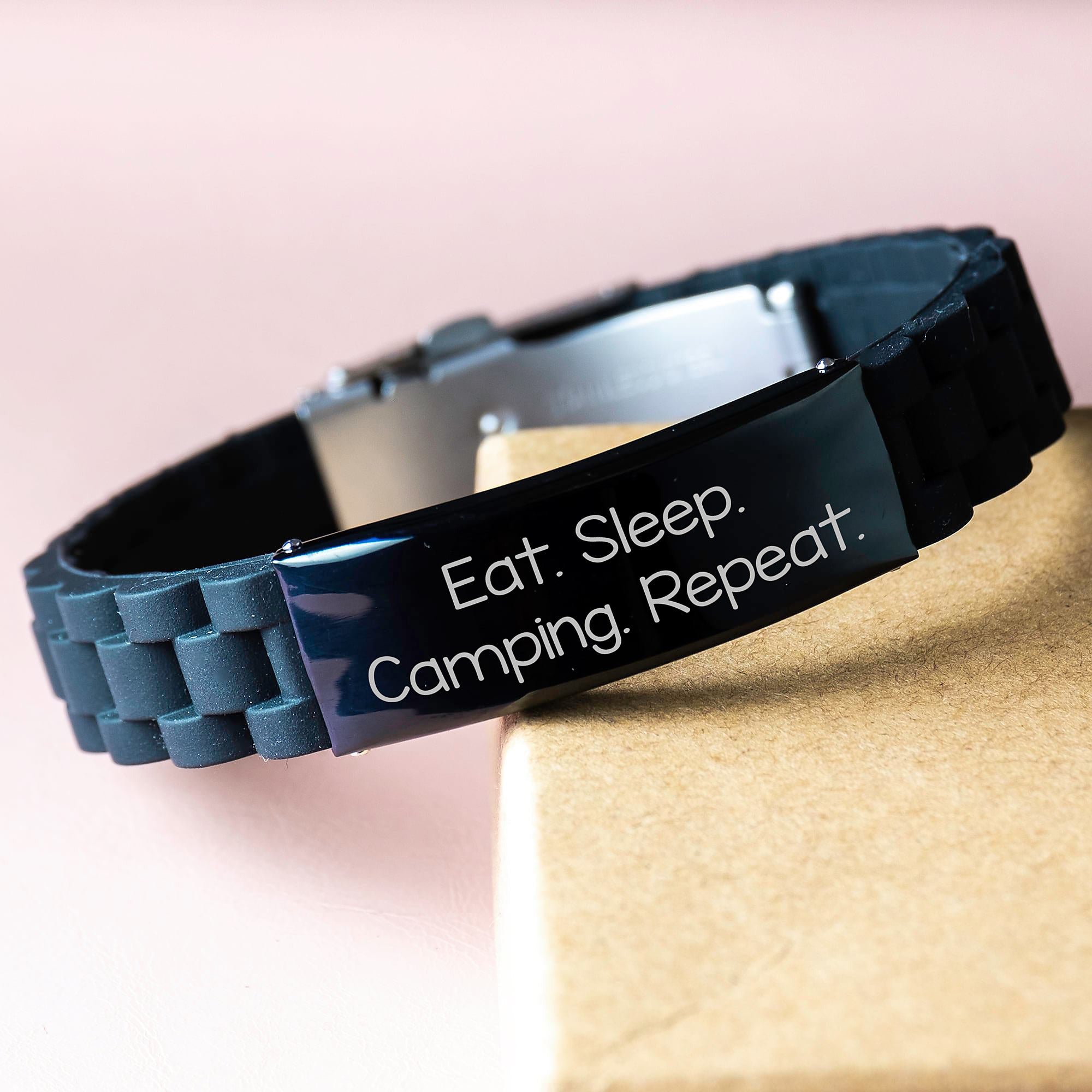 Funny Camping Gift for Him, Eat. Sleep. Camping. Repeat. Inspirational Clasp Bracelet for Men, Gifts from Dad to Son, Unique Birthday Unique Gifts - Image 3