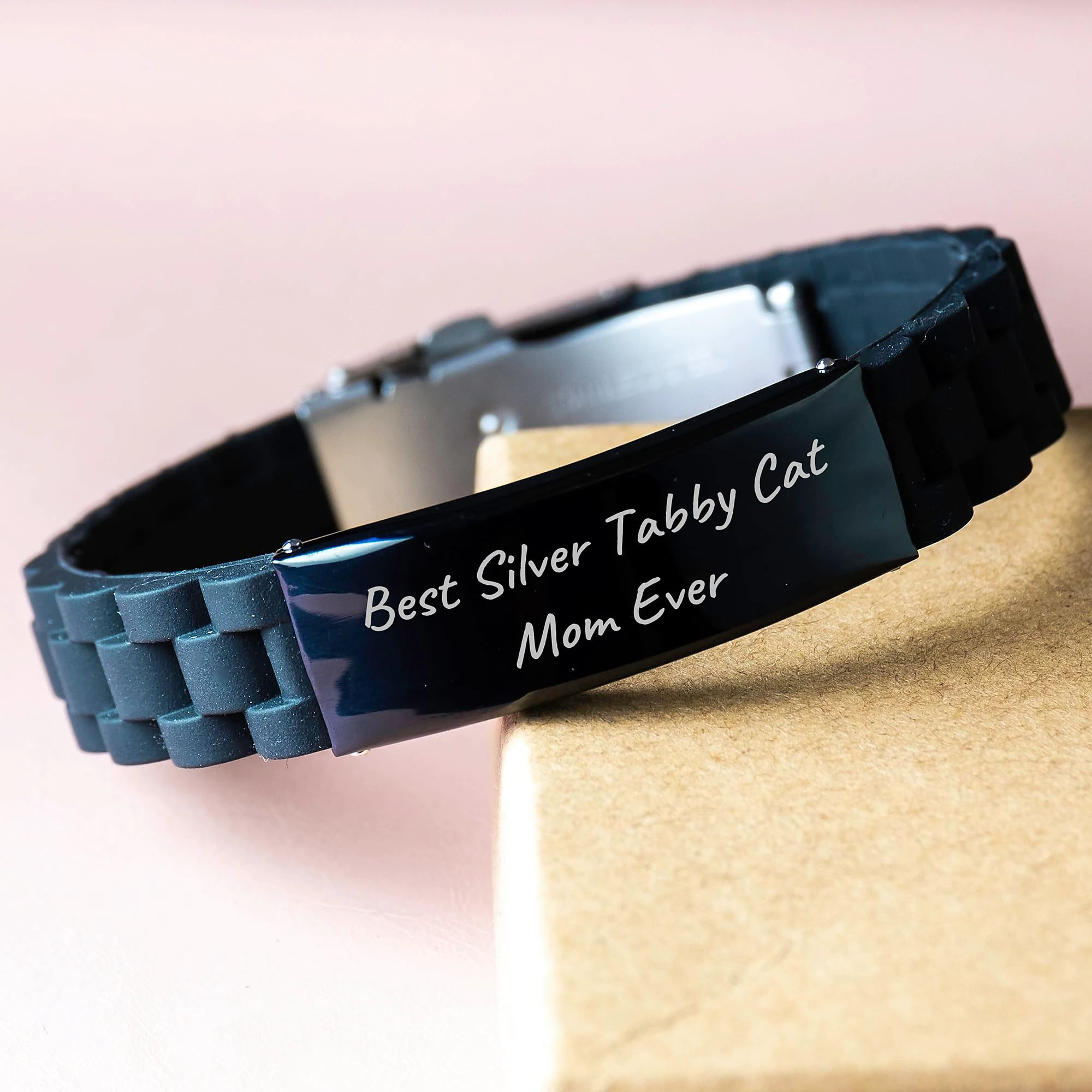 Silver Tabby Cat Mom's Funny Gift, Glide lock Clasp Bracelet for Silver Tabby Cat Lady
