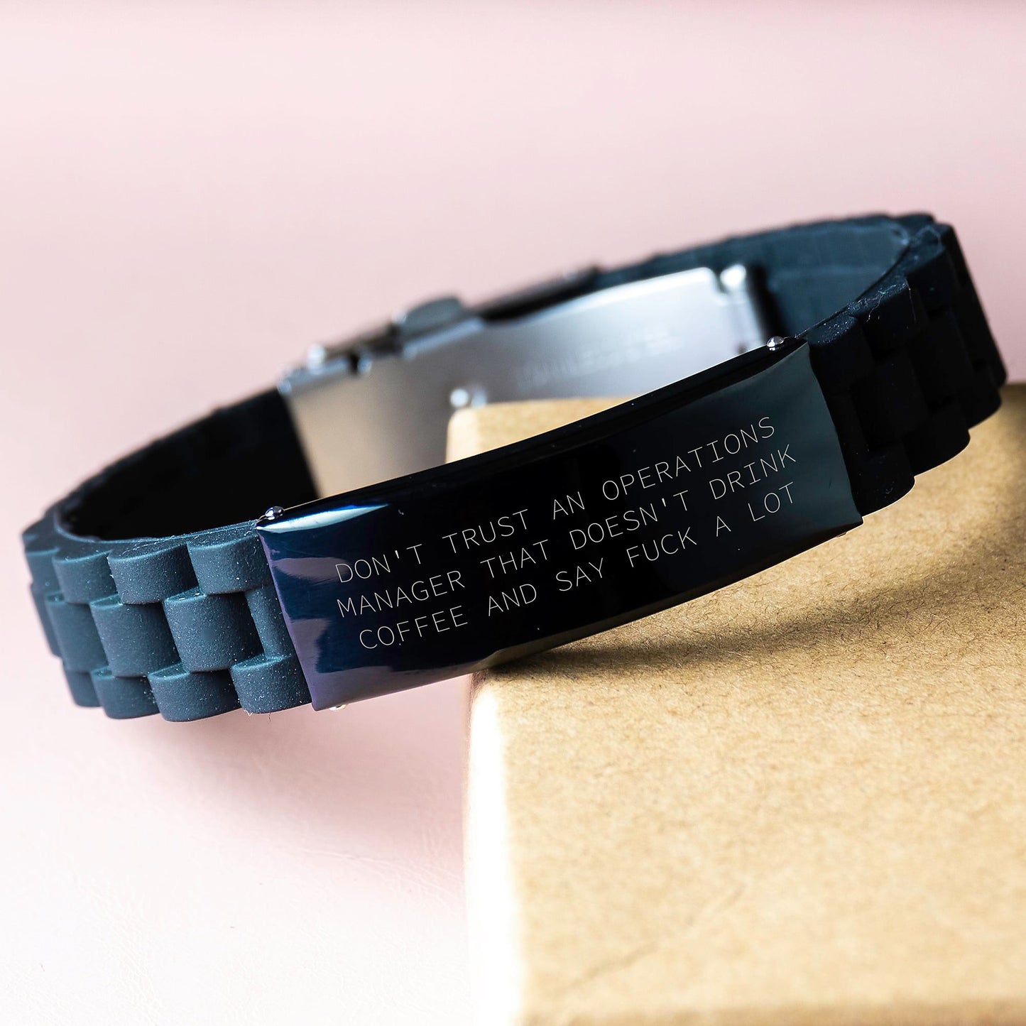 Funny Operations Manager Gifts for Men, 'Don't Trust An Operations Manager That Doesn't Drink Coffee And Say F--k A Lot' Black Glide lock Clasp Bracelet, Christmas Unique Gifts from Friends - Image 3
