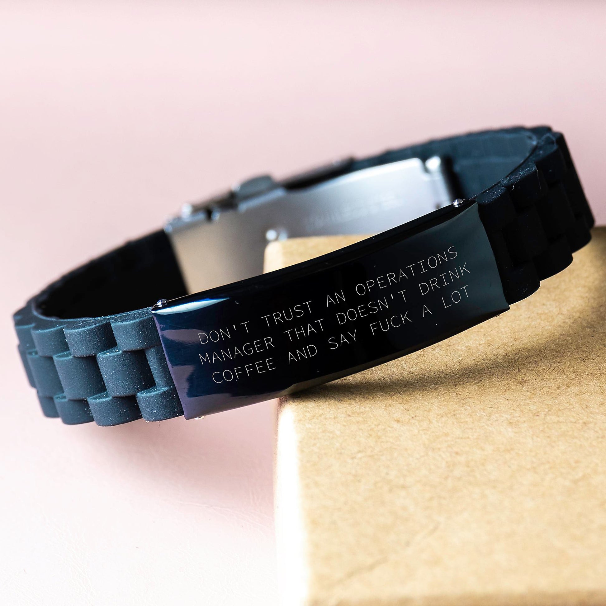 Funny Operations Manager Gifts for Men, 'Don't Trust An Operations Manager That Doesn't Drink Coffee And Say F--k A Lot' Black Glide lock Clasp Bracelet, Christmas Unique Gifts from Friends - Image 3