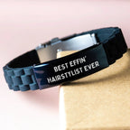 Funny Hairstylist Gifts, Best Effin' Hairstylist Ever, Black Glide lock Clasp Bracelet for Hairstylist, Christmas Unique Gifts from Friends