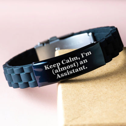 Assistant Gifts for Graduation - Funny Quote Glide lock Clasp Black Stainless Steel Silicone 9.05-inch Adjustable Gift from Friends, Family, Coworkers, or Men and Women - Image 3