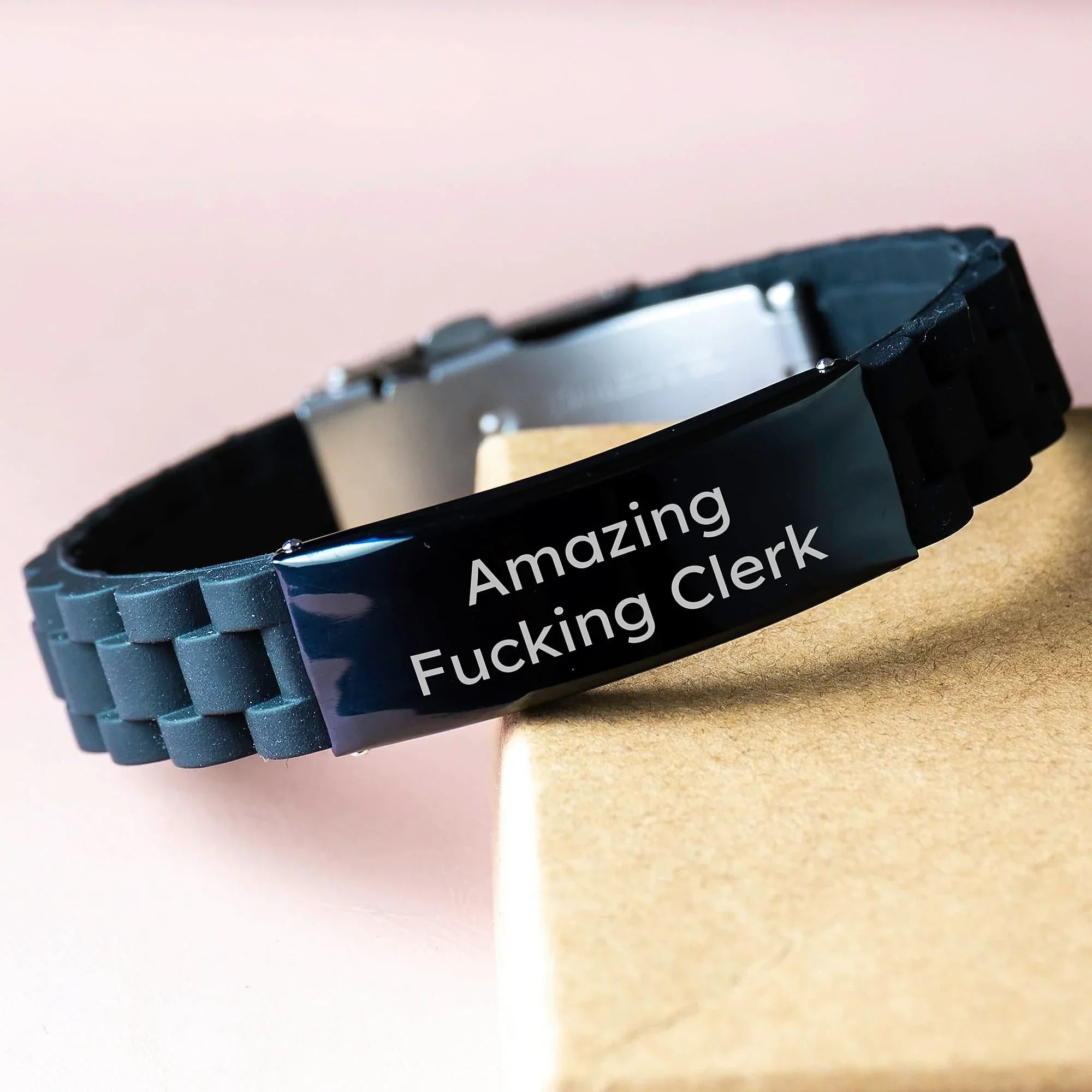 Funny Clerk Gift, Unique Glide lock Clasp Bracelet for Men, Amazing F--king Clerk Inspirational Quote, Christmas Memorable Presents for Friends, Family, Coworkers