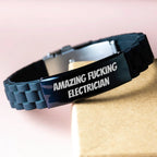 Funny Electrician Gifts for Men - Glide lock Clasp Bracelet from Friends - Black Stainless Steel Electrician Christmas Unique