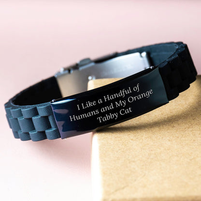 Funny Quote Orange Tabby Cat Gifts For Men, Adjustable Glide lock Clasp Bracelet, Black Stainless Steel + Silicone, Christmas Unique Gifts from Friends and Family - Image 3