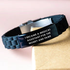 Funny Quote Medical Assistant Gifts for Women - Black Glide lock Clasp Bracelet, Adjustable, Christmas Unique Gifts from Friends and Family