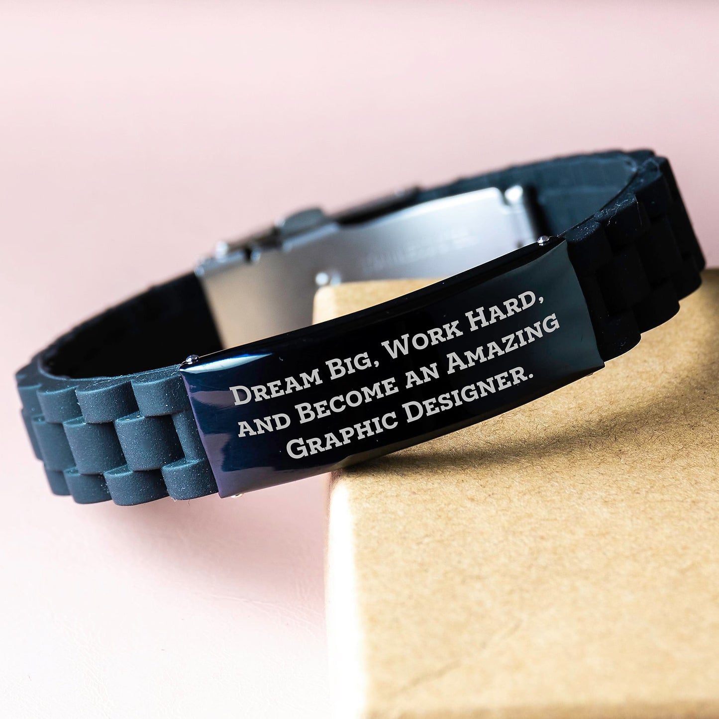 Graphic Designer Gifts for Her - Dream Big Quote, Glide lock Clasp Birthday Jewelry, Adjustable Black Stainless Steel Silicone, Gifts from Women to Graphic Designers - Image 3