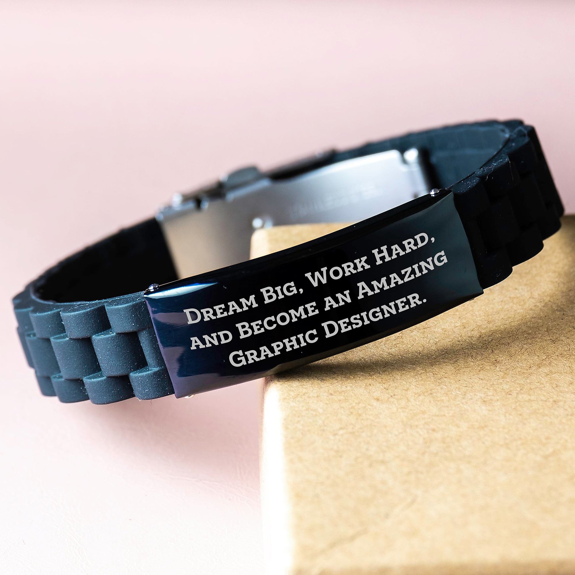 Graphic Designer Gifts for Her - Dream Big Quote, Glide lock Clasp Birthday Jewelry, Adjustable Black Stainless Steel Silicone, Gifts from Women to Graphic Designers - Image 3