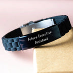 Funny Future Executive Assistant Gifts from Friends, Black Glide lock Clasp Bracelet, Inspirational Quote, Christmas Unique Presents for Executive Assistant