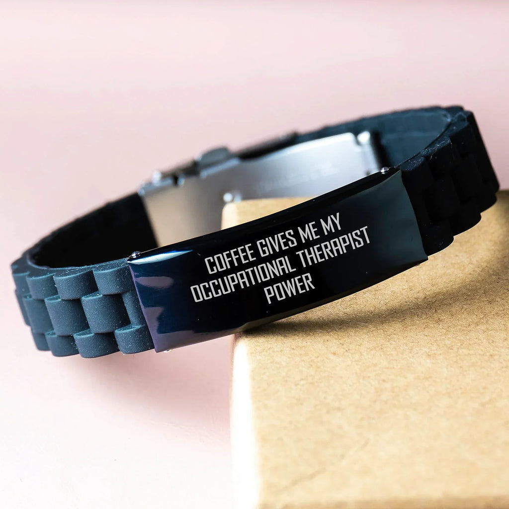 Funny Occupational Therapist Gifts, 'Coffee Gives Me My Occupational Therapist Power' Glide lock Clasp Bracelet, Christmas Unique Gifts for Occupational Therapist Men