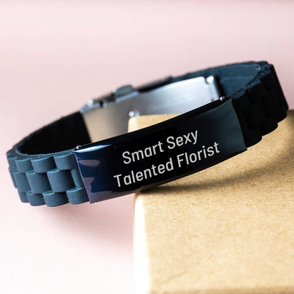 Funny Florist Gifts for Her - Smart Sexy Talented Florist Quote Glide lock Clasp Birthday Jewelry for Women, Gifts from Friends, Adjustable Silicone Stainless Steel Silver Gift - Image 3