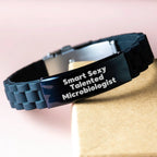 'Smart Sexy Talented Microbiologist' Gifts from Friends for Christmas Unique Gifts, Glide lock Clasp Bracelet for Microbiologist Men Women Coworkers