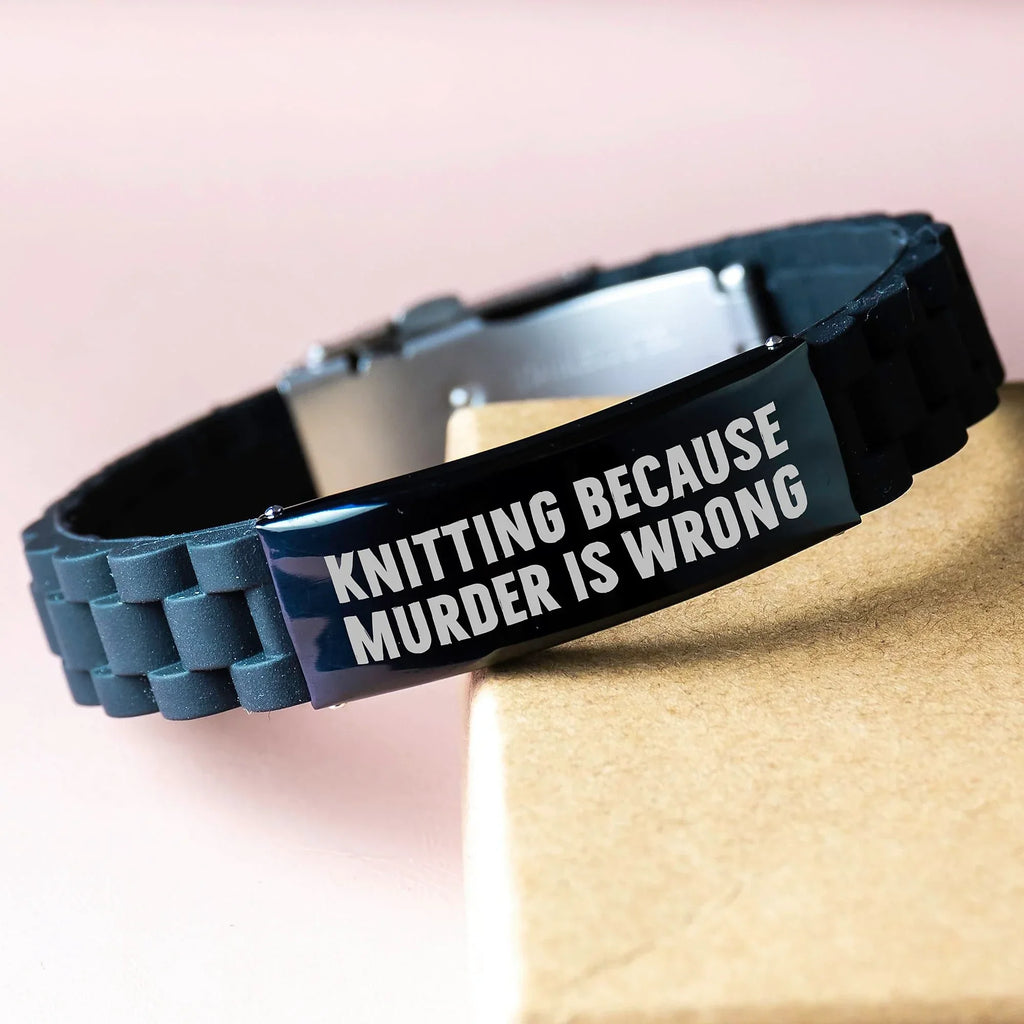 Funny Knitting Gifts from Friends for Women, Glide lock Clasp Bracelet Christmas Unique Ideas, Knitting Because Murder is Wrong Quote