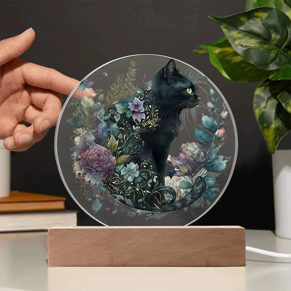 Glowing Eyes at Midnight: Halloween Cat Acrylic Plaque