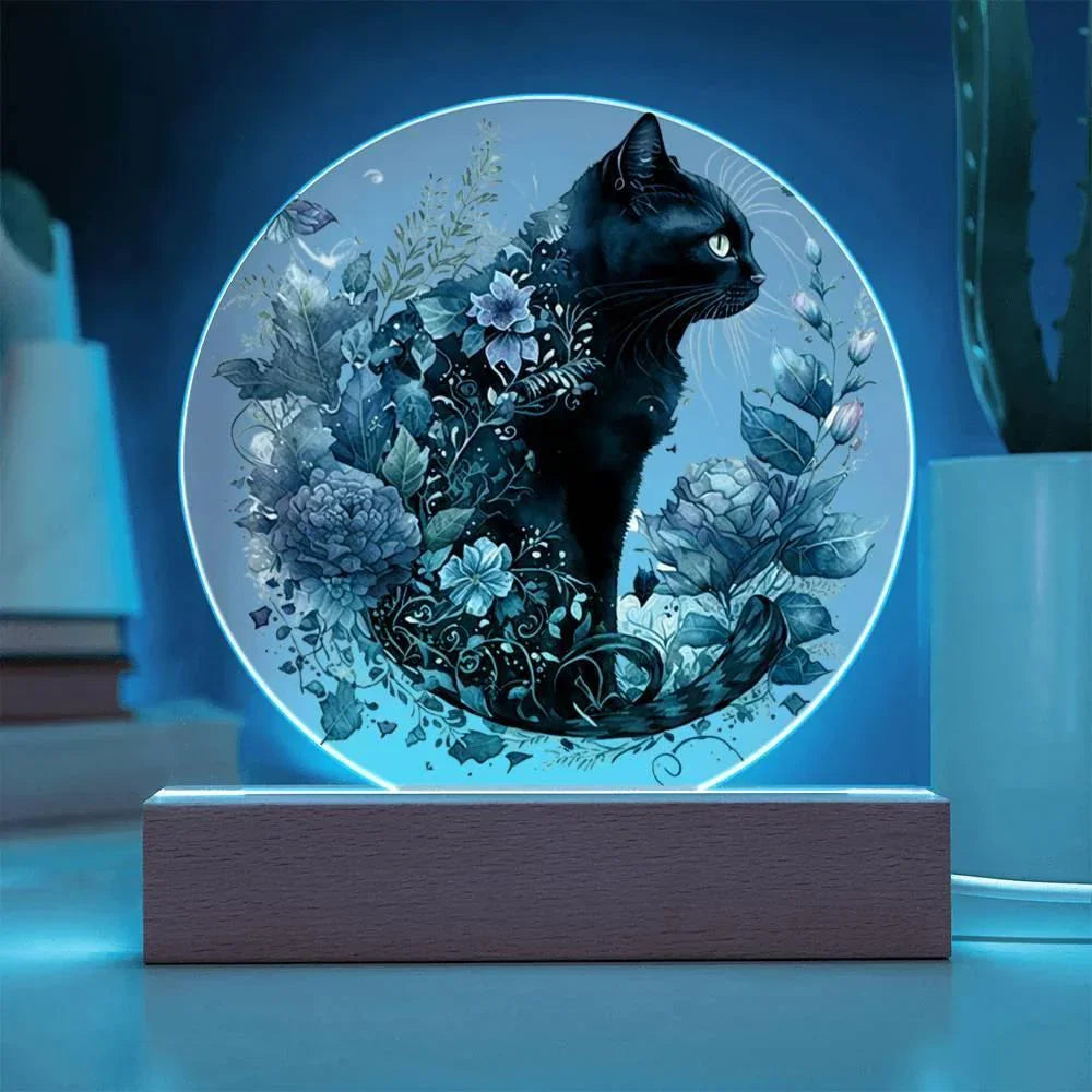 Glowing Eyes at Midnight: Halloween Cat Acrylic Plaque