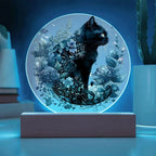 Glowing Eyes at Midnight: Halloween Cat Acrylic Plaque