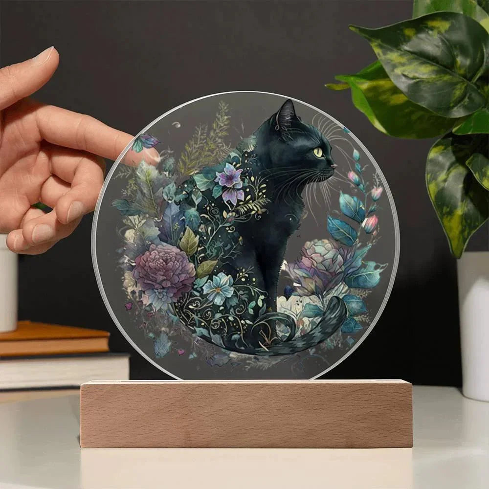 Glowing Eyes at Midnight: Halloween Cat Acrylic Plaque