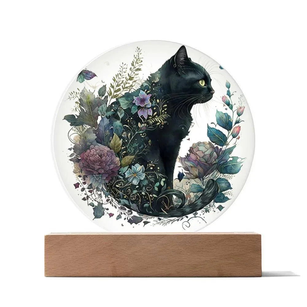 Glowing Eyes at Midnight: Halloween Cat Acrylic Plaque