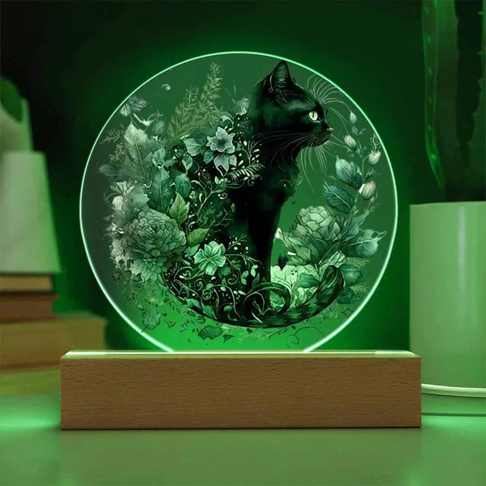 Glowing Eyes at Midnight: Halloween Cat Acrylic Plaque
