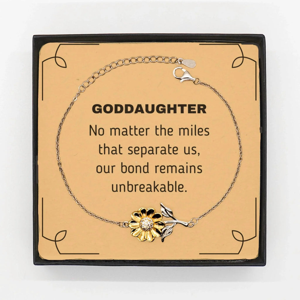 Goddaughter Long Distance Relationship Gifts, No matter the miles that separate us, Cute Love Sunflower Bracelet For Goddaughter, Birthday Christmas Unique Gifts For Goddaughter