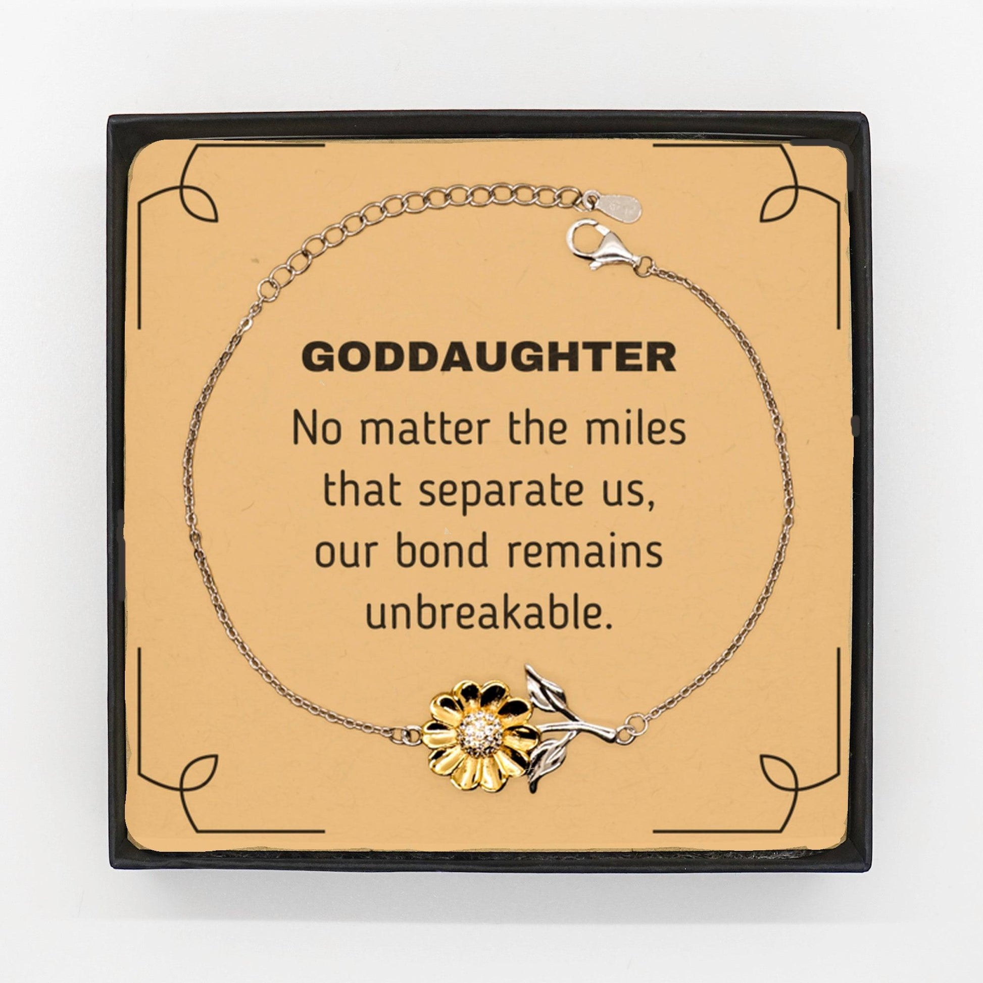 Goddaughter Long Distance Relationship Gifts, No matter the miles that separate us, Cute Love Sunflower Bracelet For Goddaughter, Birthday Christmas Unique Gifts For Goddaughter - Mallard Moon Gift Shop
